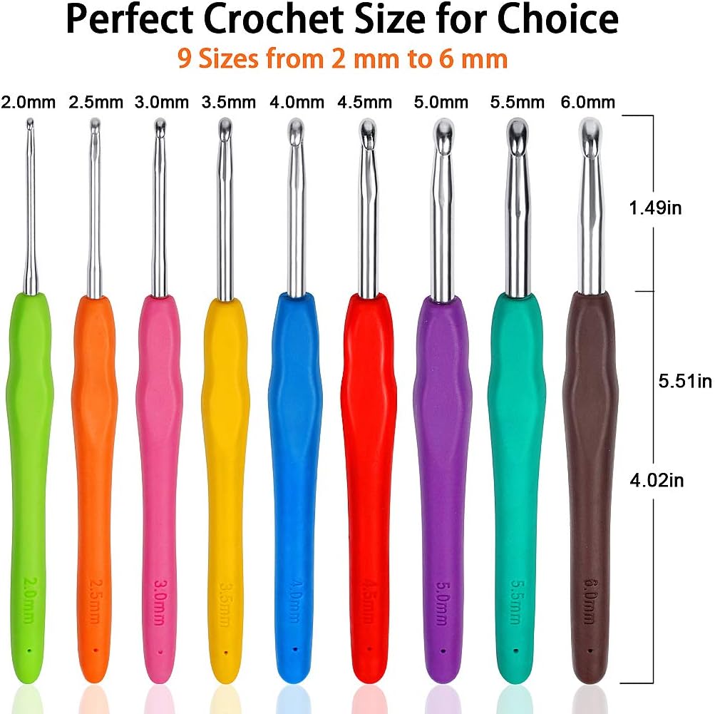 ZGTS Crochet Hooks Set, 9PCS Aluminum Knitting Needles Kit Ergonomic Soft Grip Handle