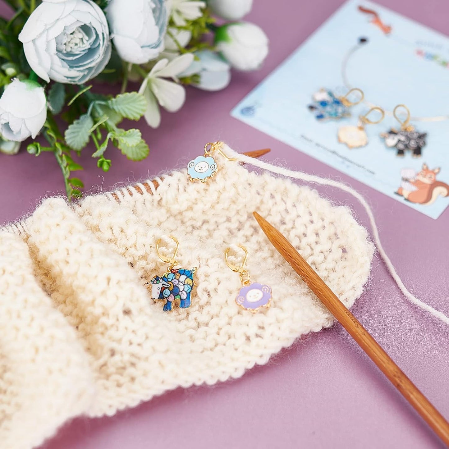 NBEADS 6 Sheep Stitch Markers, Enamel Alloy Crochet Stitch Marker Charms Lock Stitch Marker