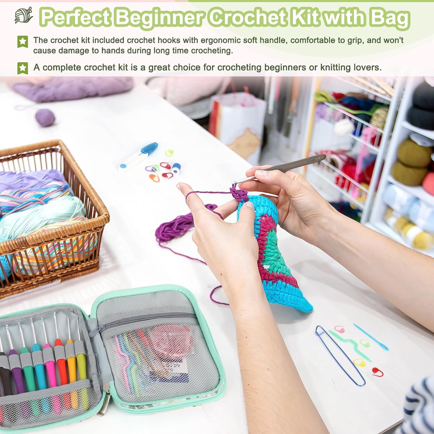 Katech Crochet Hooks Set with Case, 73 pcs Knitting Accessories Ergonomic Crochet Hook
