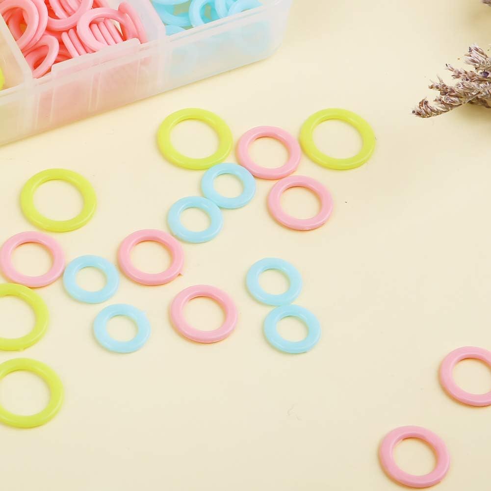 LUNARM 220 Pcs Knitting Stitch Marker, Random Colors O-Rings with Storage Box