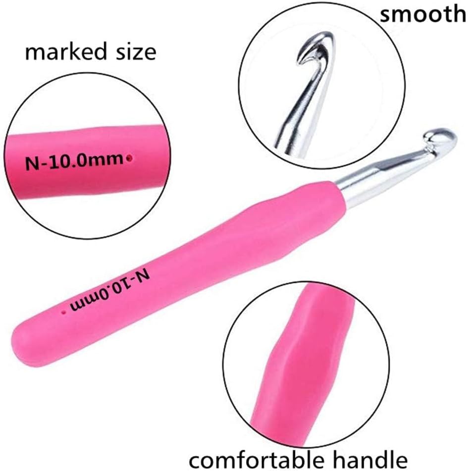 Large Ergonomic Crochet Hooks Set 10mm 9mm 8mm 7mm 6.5mm for Chunky Yarn