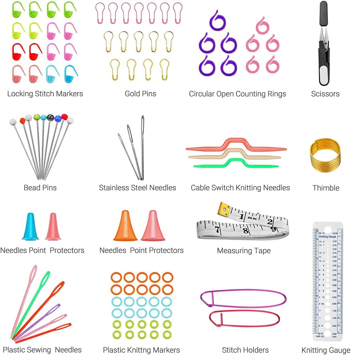 100 Pcs Crochet Hook Set with Yarn Knitting Needles Sewing Tools Full Set Knit Gauge Scissors