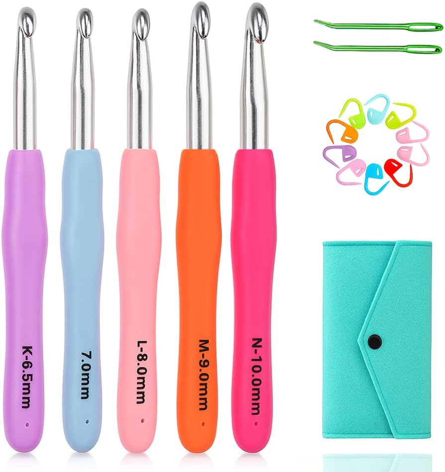 Large Ergonomic Crochet Hooks Set 10mm 9mm 8mm 7mm 6.5mm for Chunky Yarn