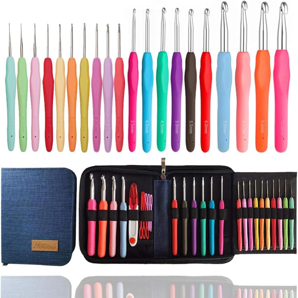 Knitiss 20 Sizes Crochet Hooks 0.5mm-10mm, Ergonomic Crochet Hooks Set with Case