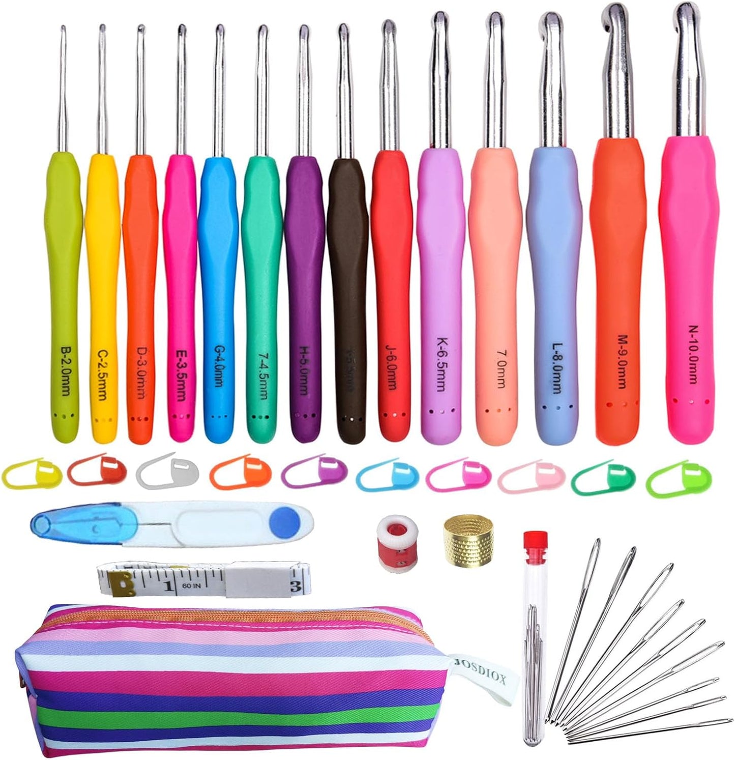 14 Sizes Crochet Hooks Set 2mm-10mm Ergonomic Crochet Hooks with Case for Arthritic Hands