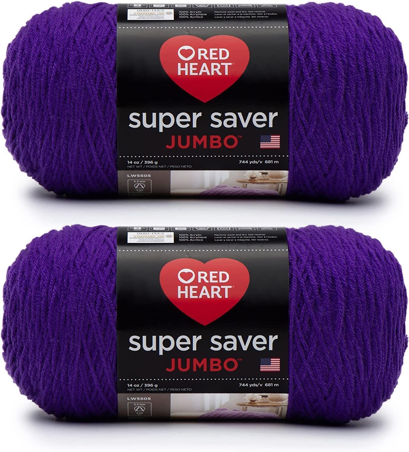 Red Heart Super Saver Jumbo Amethyst Yarn - 2 Pack of 396g/14oz - Acrylic Worsted