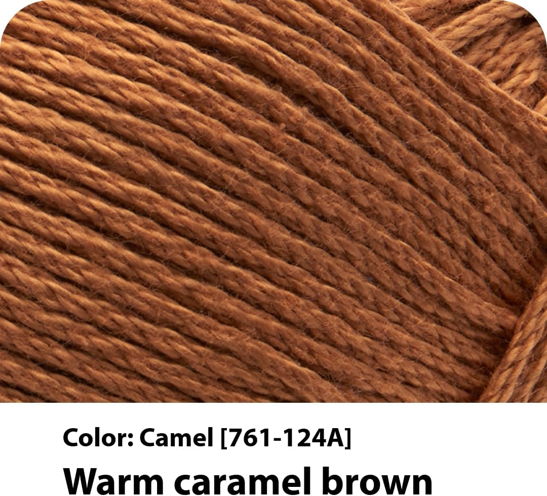 Lion Brand 24/7 Lightweight Cotton Yarn for Knitting and Crocheting, Camel, Pack of 3