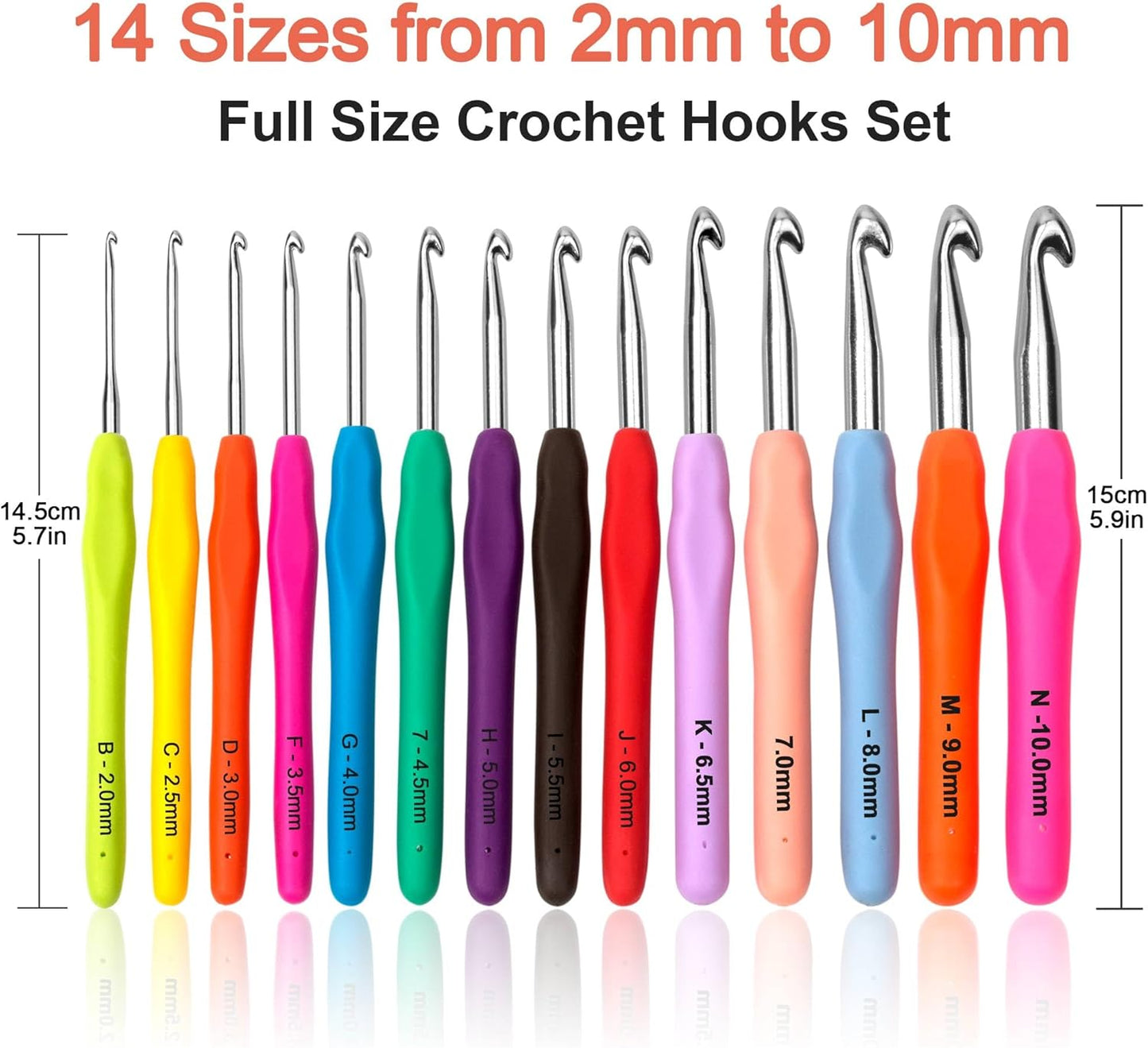 Crochet Hooks Set, 14Pcs Full Size Soft Handles Knitting Needles Kit with Case