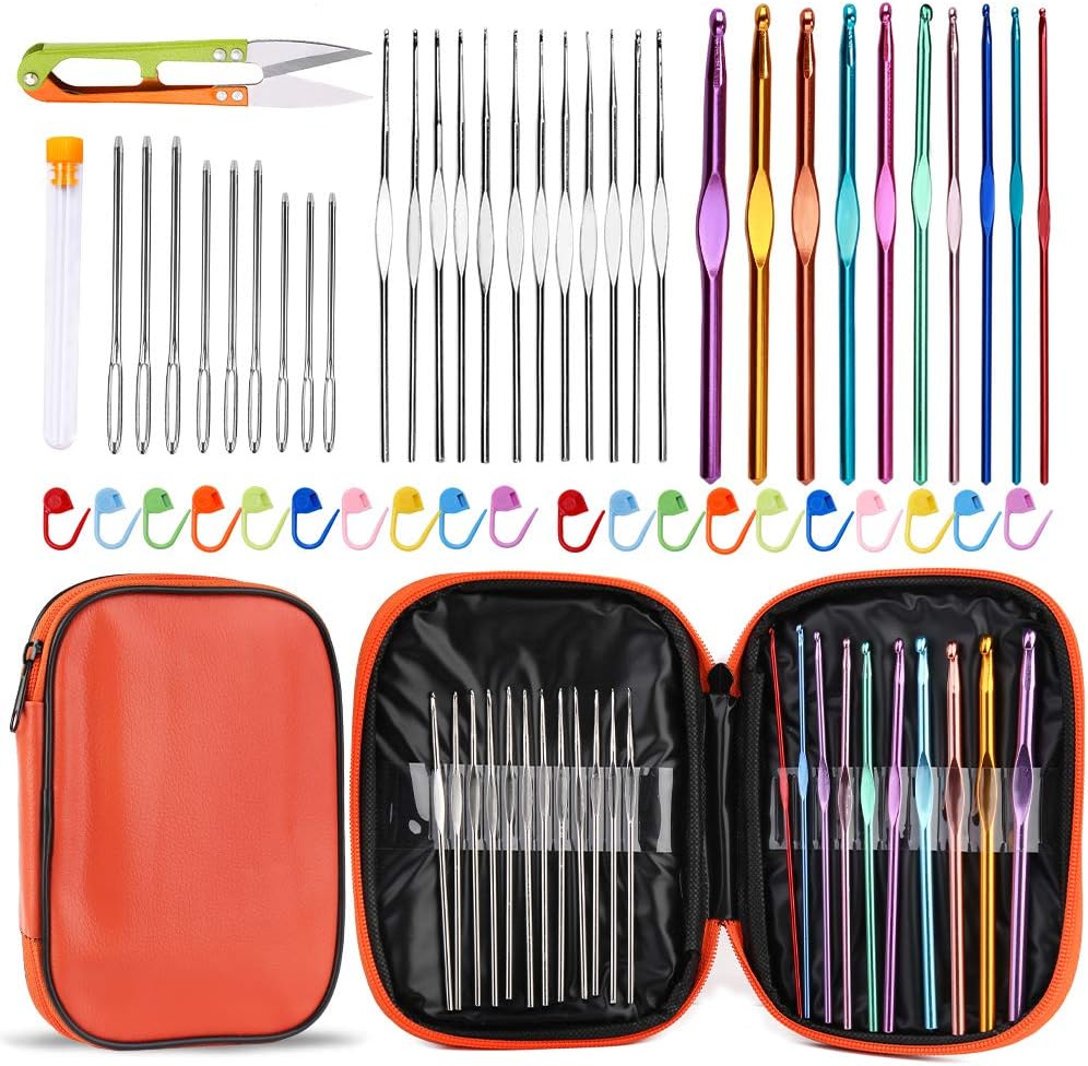 IMZAY 54 Pcs Crochet Needles Set, Crochet Hooks Kit with Storage Case, Ergonomic Knitting Needles