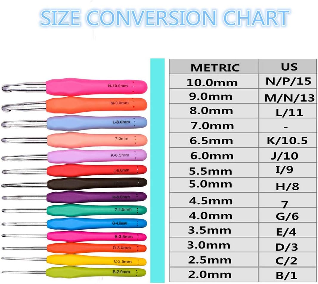 Crochet Hooks Set, 14 Sizes 2mm-10mm Ergonomic Crochet Needles with Case for Arthritic Hands