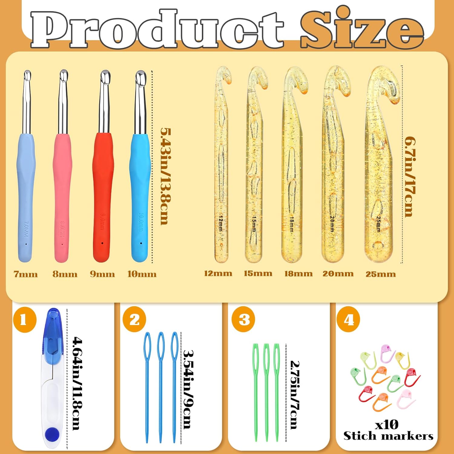 JUPEAN Crochet Hook Set 5 Sizes Large Crochet Hooks and 4 Sizes Ergonomic Soft Grip Hooks