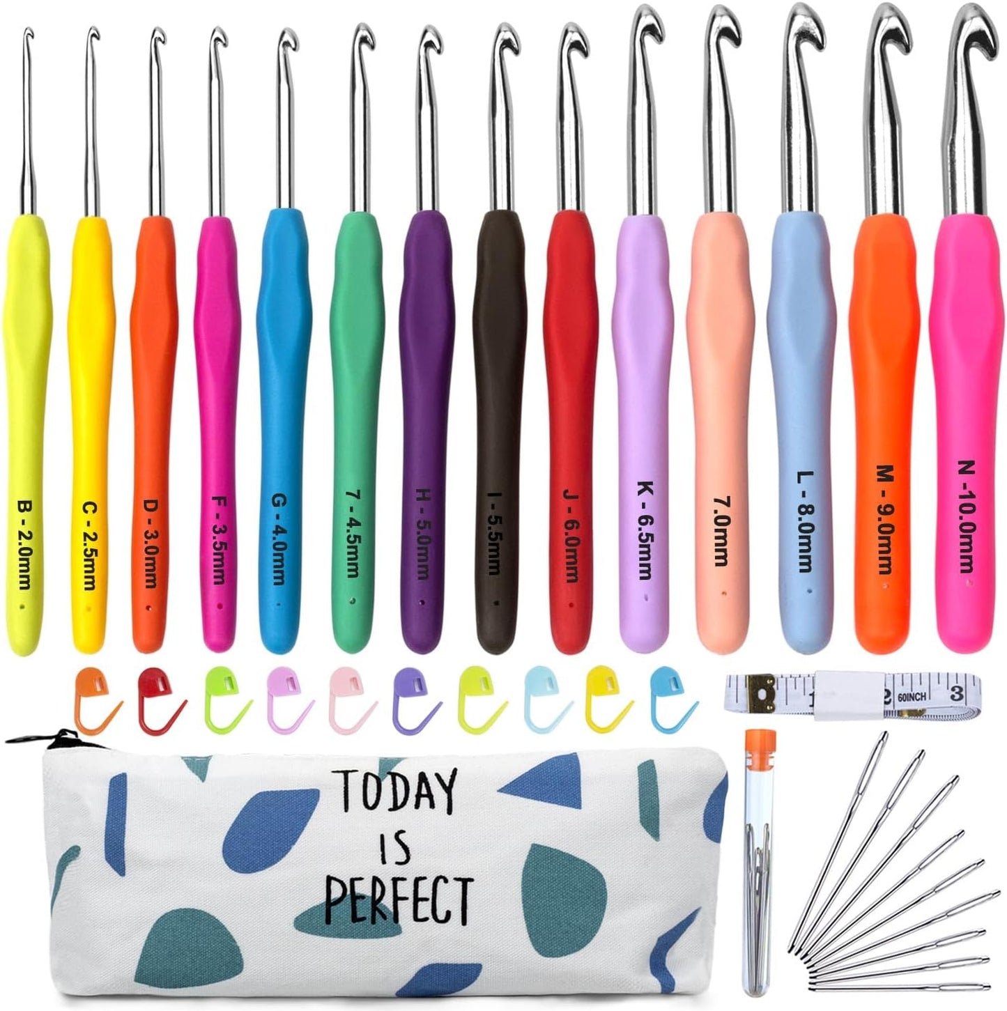 Crochet Hooks Set, 14Pcs Full Size Soft Handles Knitting Needles Kit with Case