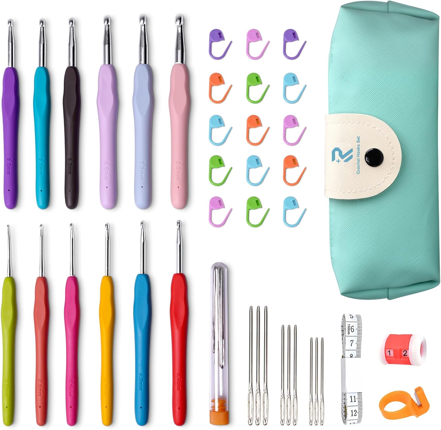RealPlus Crochet Hooks Set, 12 Pcs Full Size Crochet Hook, Ergonomic Soft Grip Handle