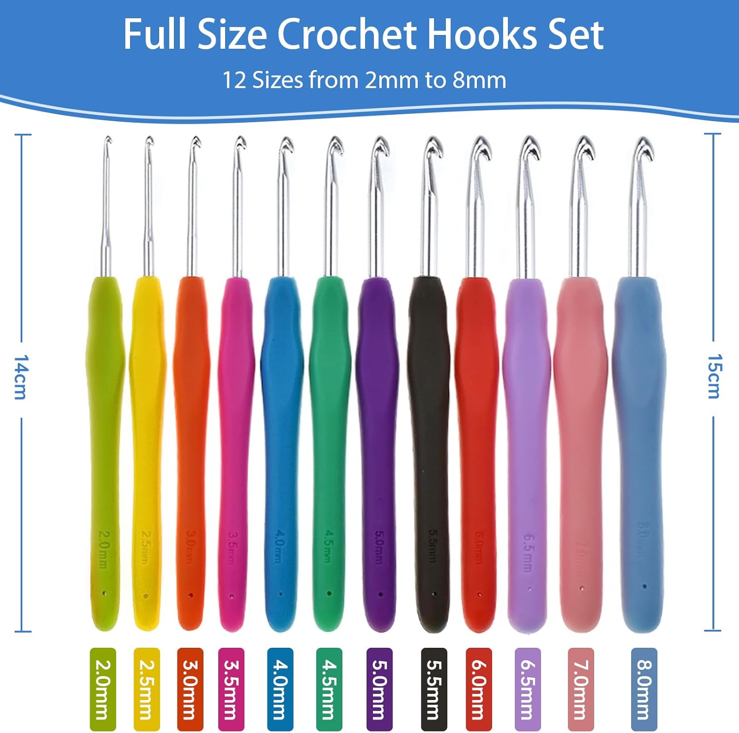 RealPlus Crochet Hooks Set, 12 Pcs Full Size Crochet Hook, Ergonomic Soft Grip Handle