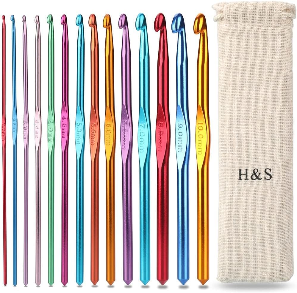 H&S Crochet Hooks Set & Needles Aluminium with Pouch Case for Beginners