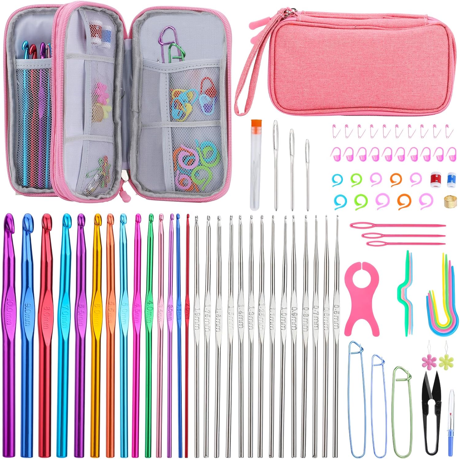 IMZAY 90Pcs Crochet Hooks Set - Crochet Hooks, Stitch Markers, Blunt Needles and Accessories