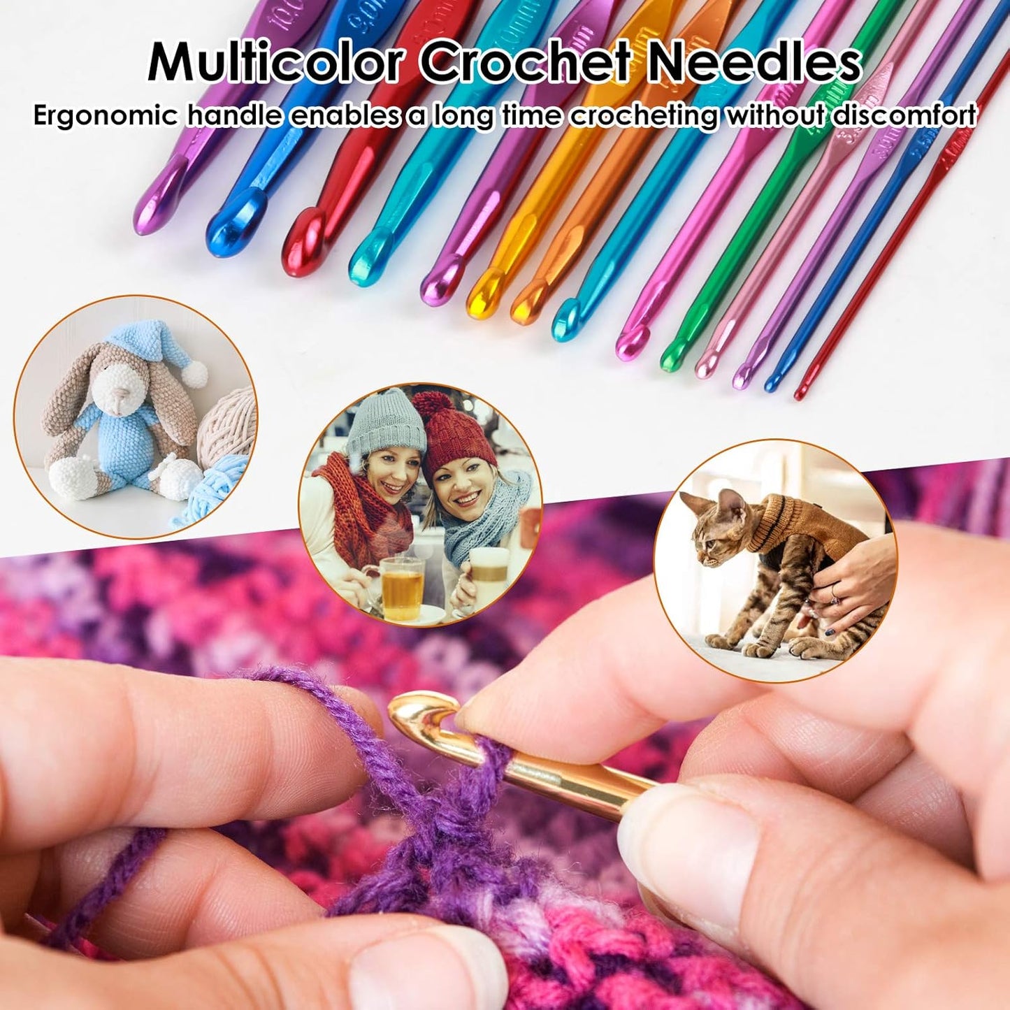 Crochet Hooks Set, Aluminum Handle Knitting Needles for Arthritic Hands