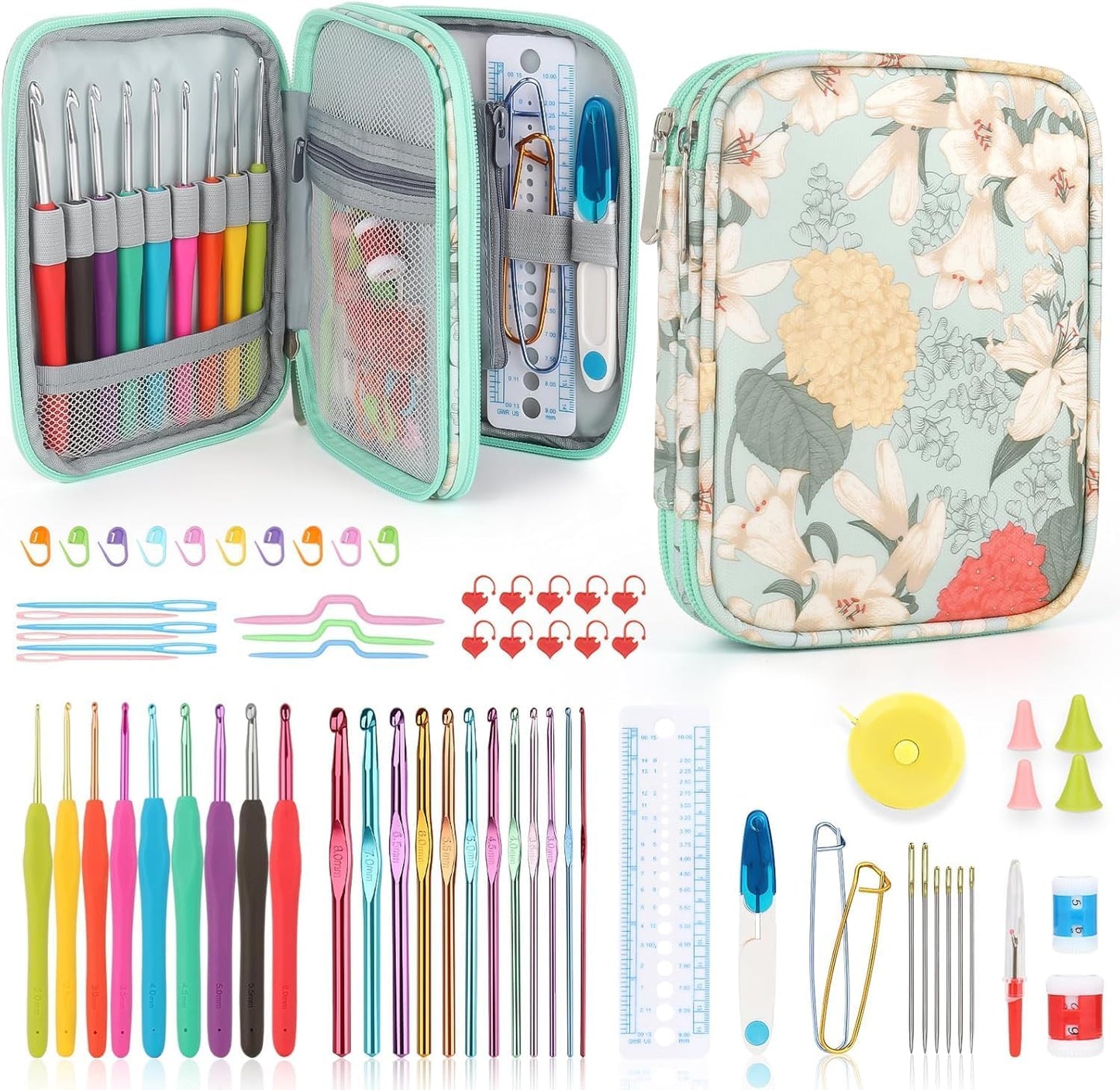 Katech Crochet Hooks Set with Case, 73 pcs Knitting Accessories Ergonomic Crochet Hook