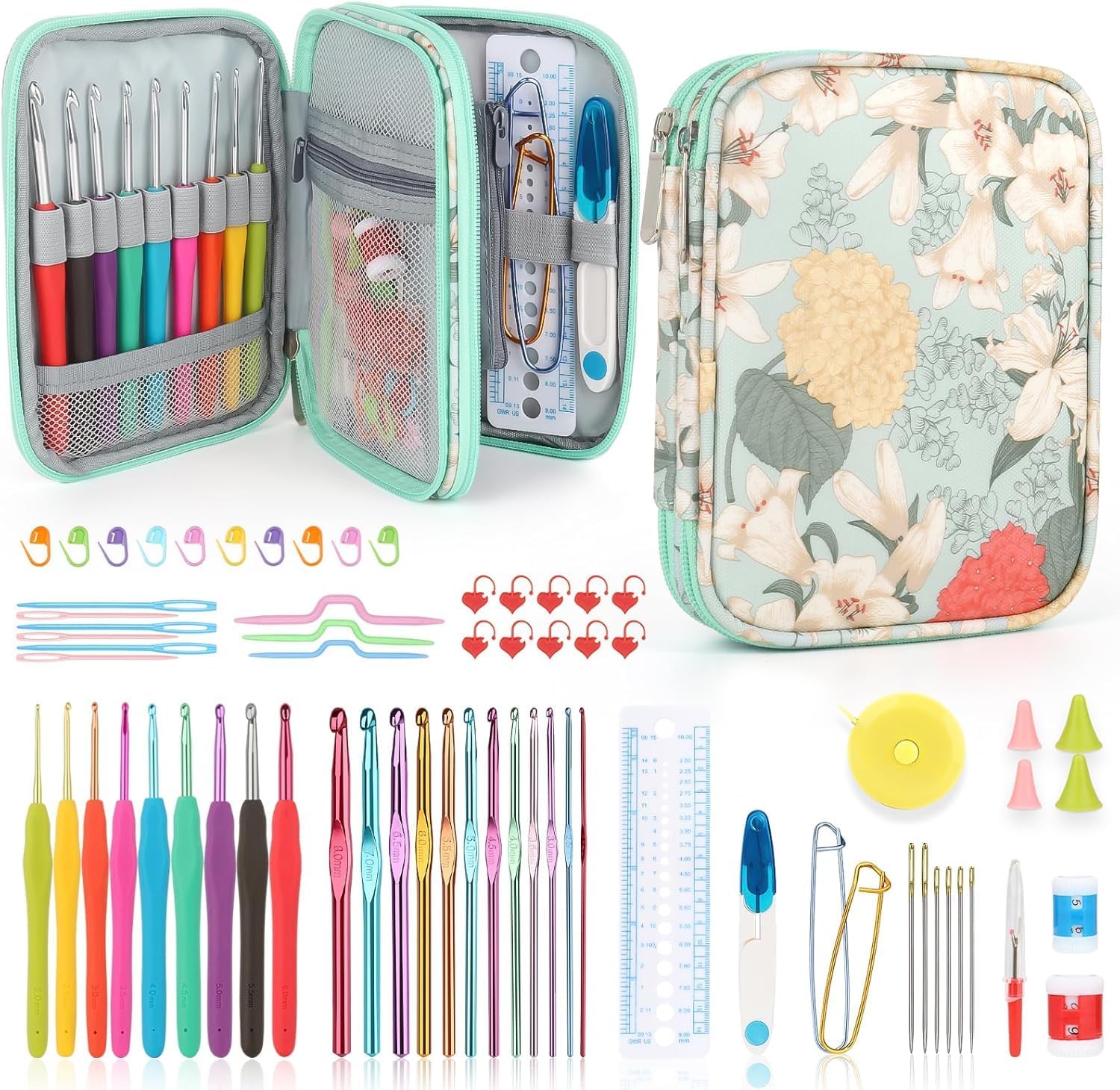 Katech Crochet Hooks Set with Case, 73 pcs Knitting Accessories Ergonomic Crochet Hook