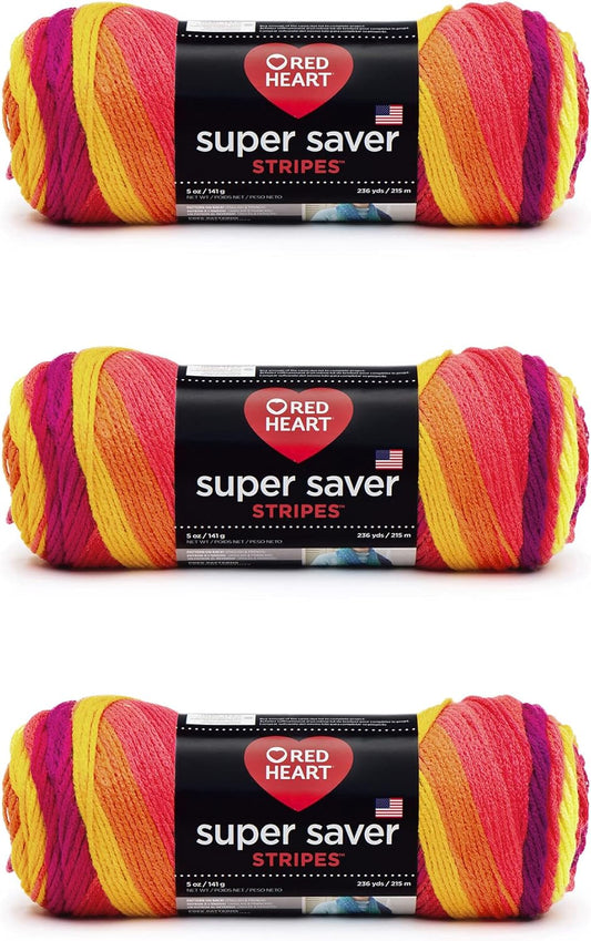 Red Heart Super Saver Fruity Stripe Yarn - 3 Pack of 141g/5oz - Acrylic Worsted