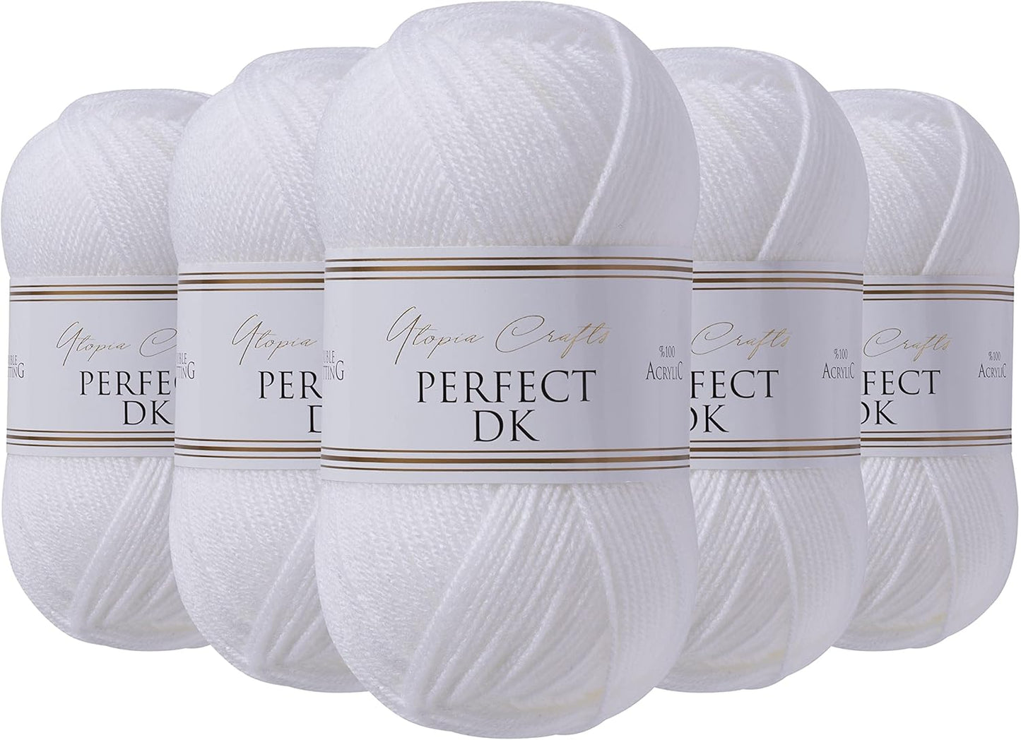 Utopia Crafts DK Double Knitting Yarn, 5x 100g, White