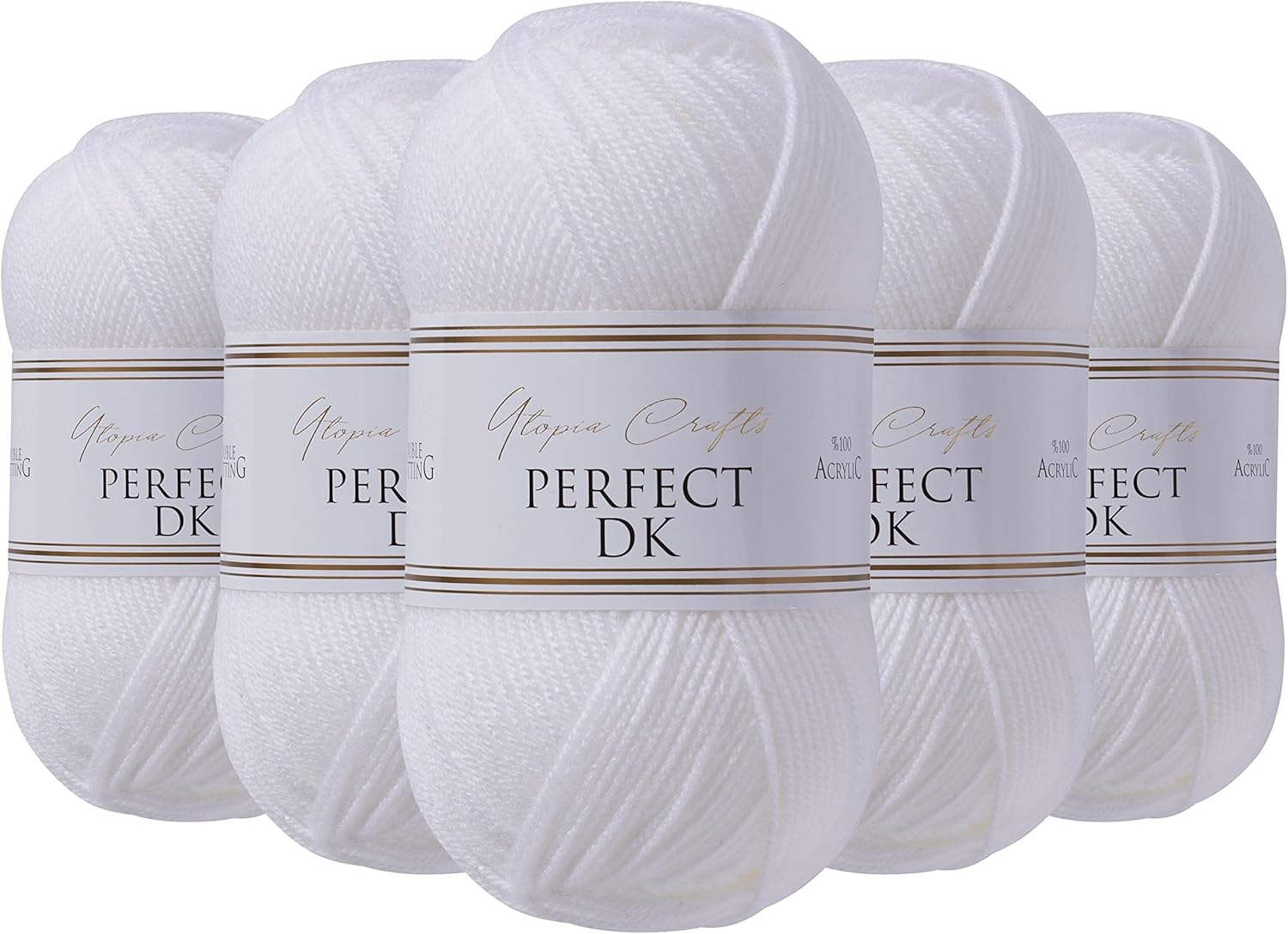 Utopia Crafts DK Double Knitting Yarn, 5x 100g, White