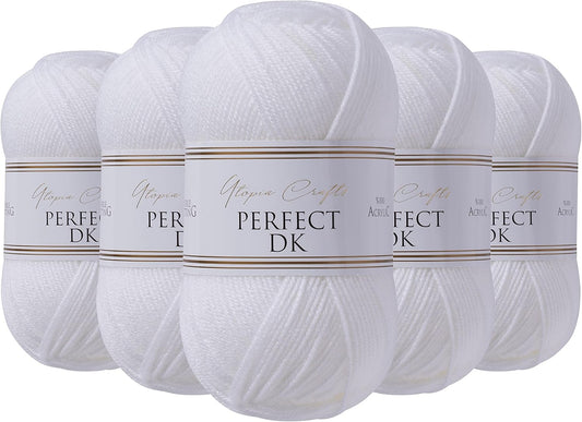 Utopia Crafts DK Double Knitting Yarn, 5x 100g, White