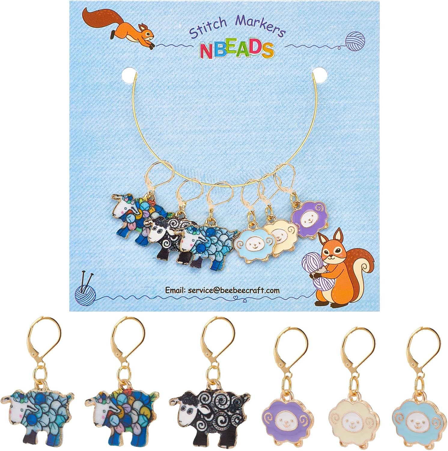 NBEADS 6 Sheep Stitch Markers, Enamel Alloy Crochet Stitch Marker Charms Lock Stitch Marker